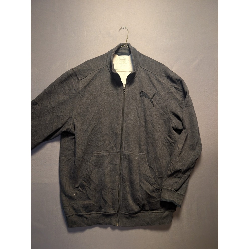 Puma Track Jacket Mens 2XL Charcoal Gray Fleece Lined Workout Kangaroo Pockets